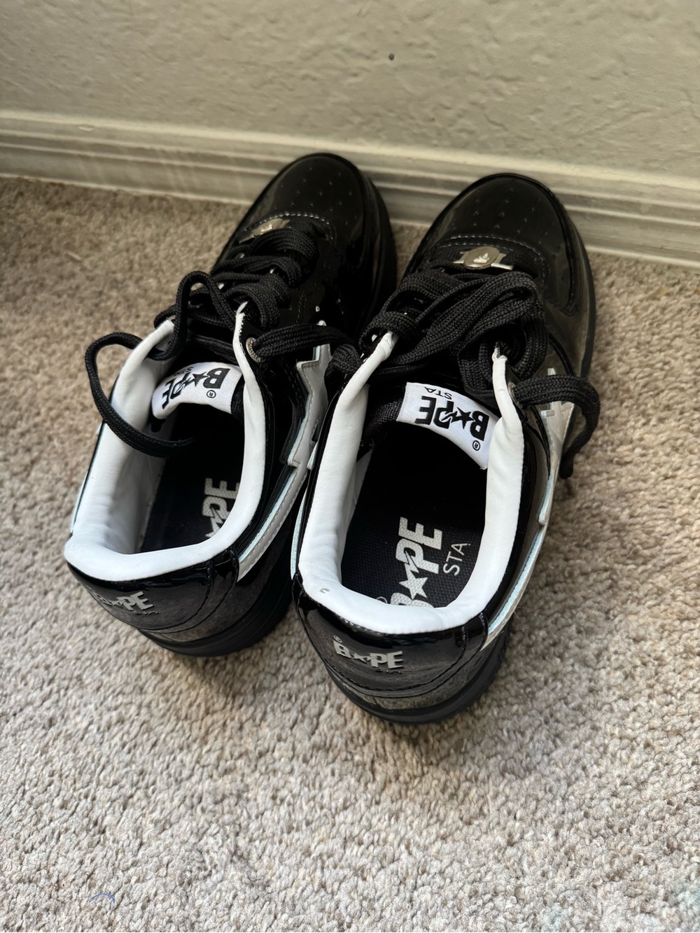 Bape Kids Black & White Low-Top Sneakers